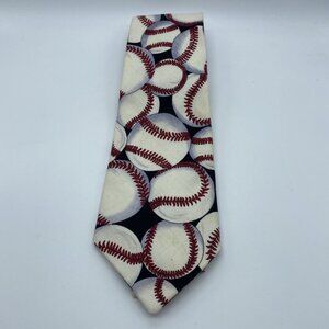 Mango Man Baseball Men's Neck Tie White Black Red 100% Cotton Made in USA